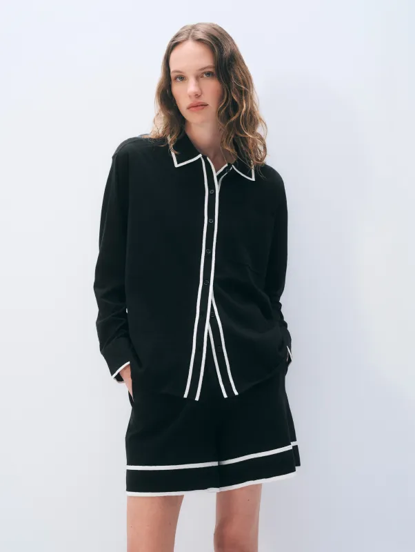 Linen Blend Shirt | Black/White made by White + Warren