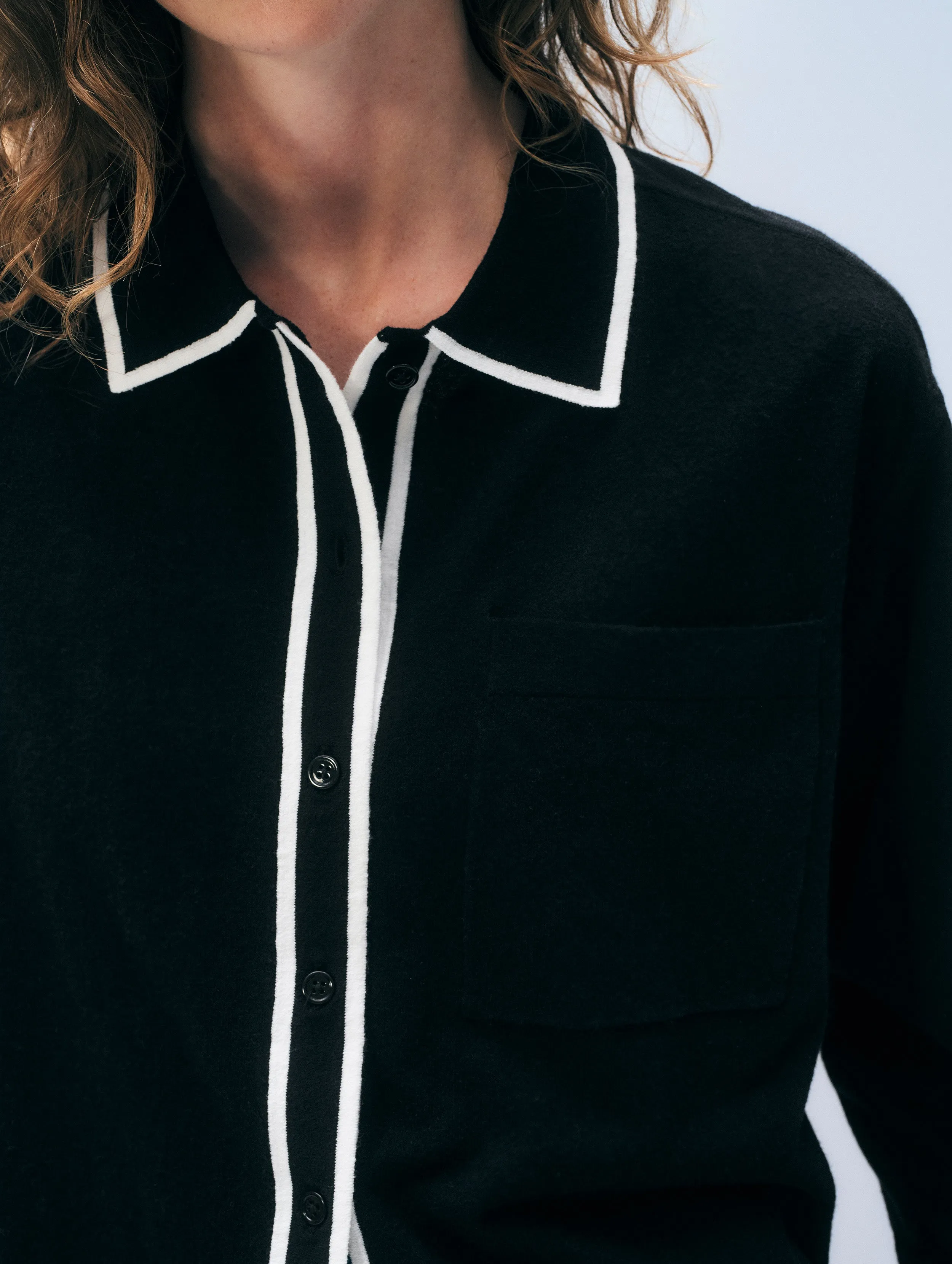 Linen Blend Shirt | Black/White sold by White + Warren product image thumbnail 2