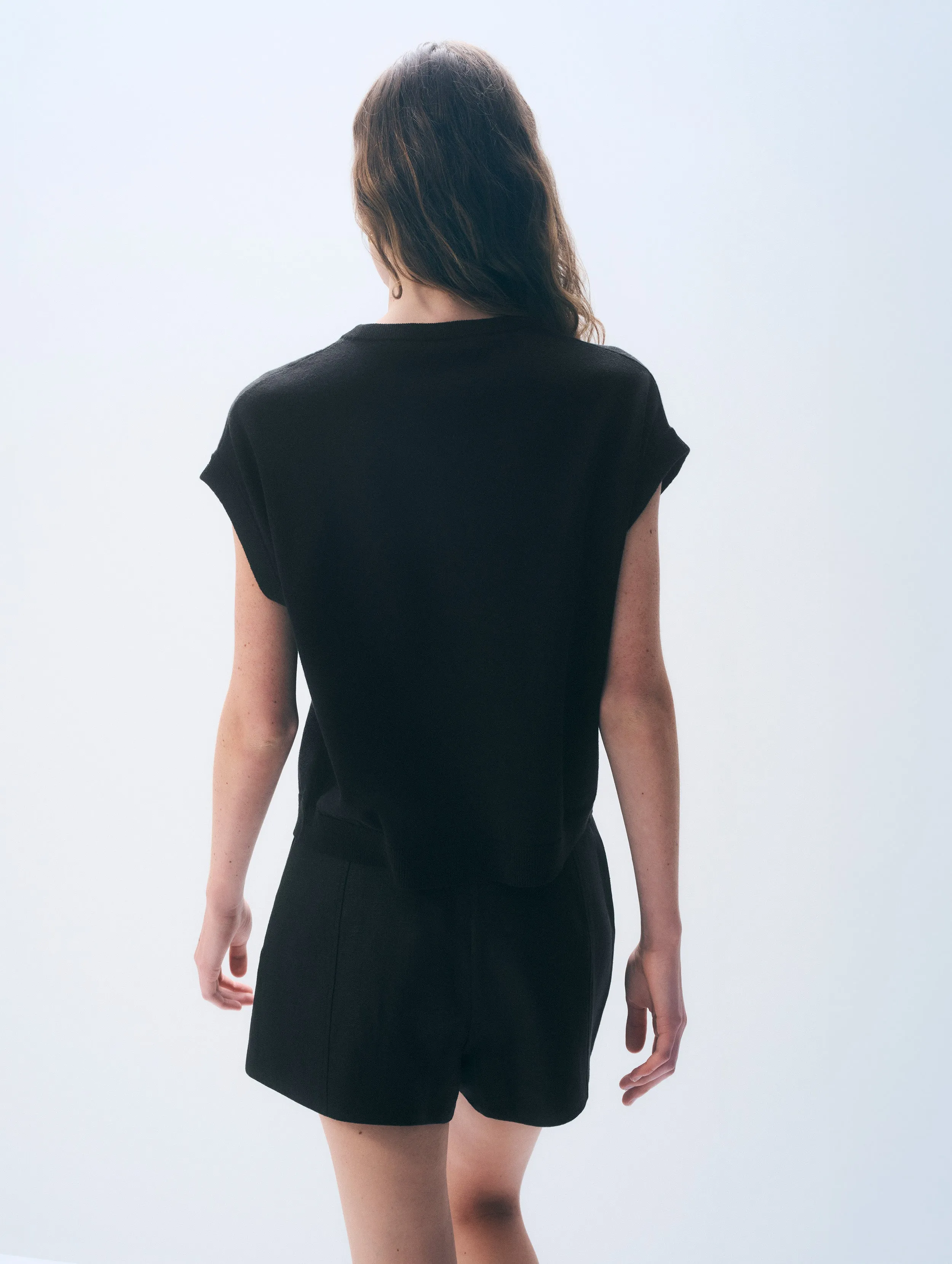 Linen Blend T-Shirt | Black sold by White + Warren product image thumbnail 3