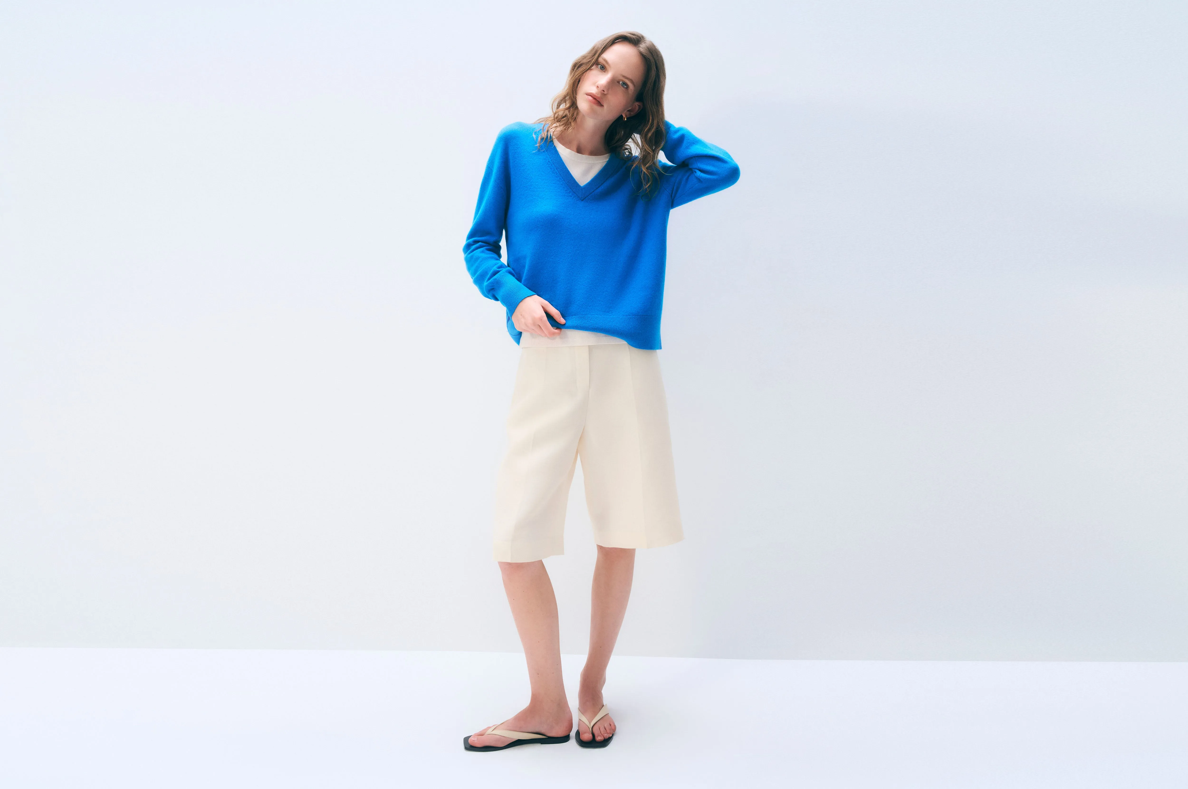 Cashmere V Neck | Bright Azure sold by White + Warren product image thumbnail 5