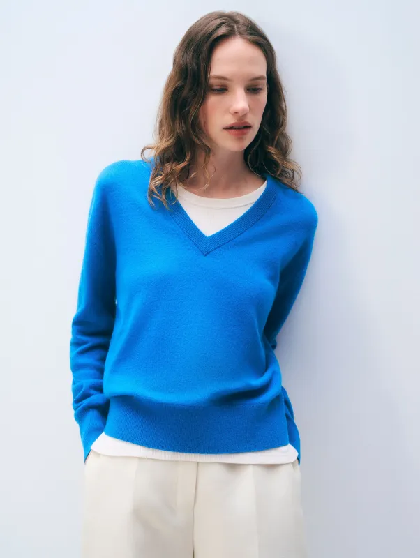 Cashmere V Neck | Bright Azure made by White + Warren
