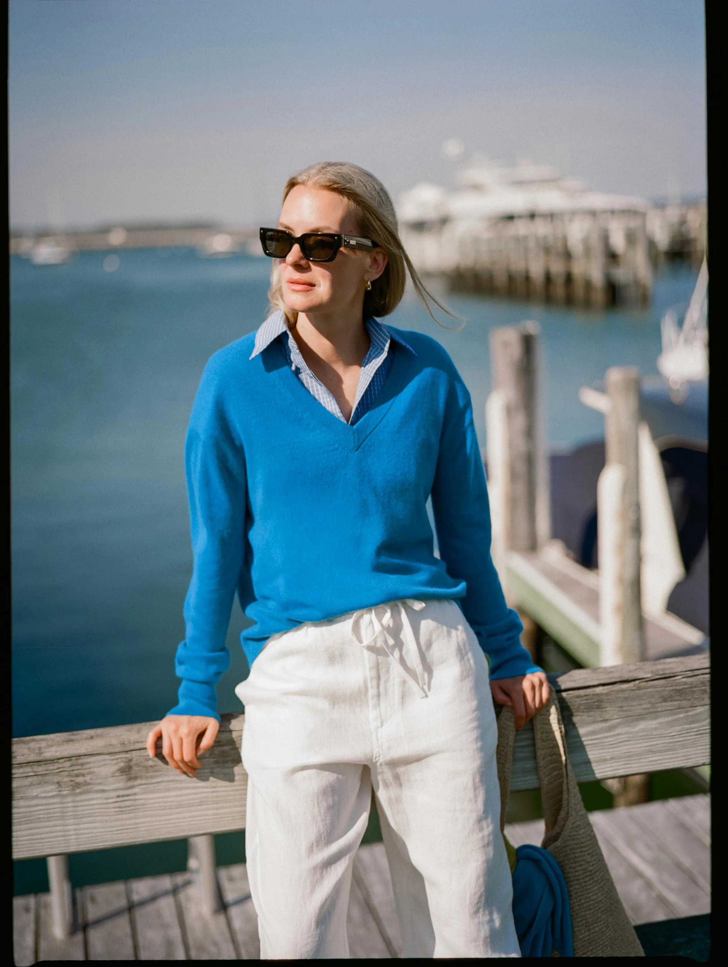 Cashmere V Neck | Bright Azure sold by White + Warren product image thumbnail 2