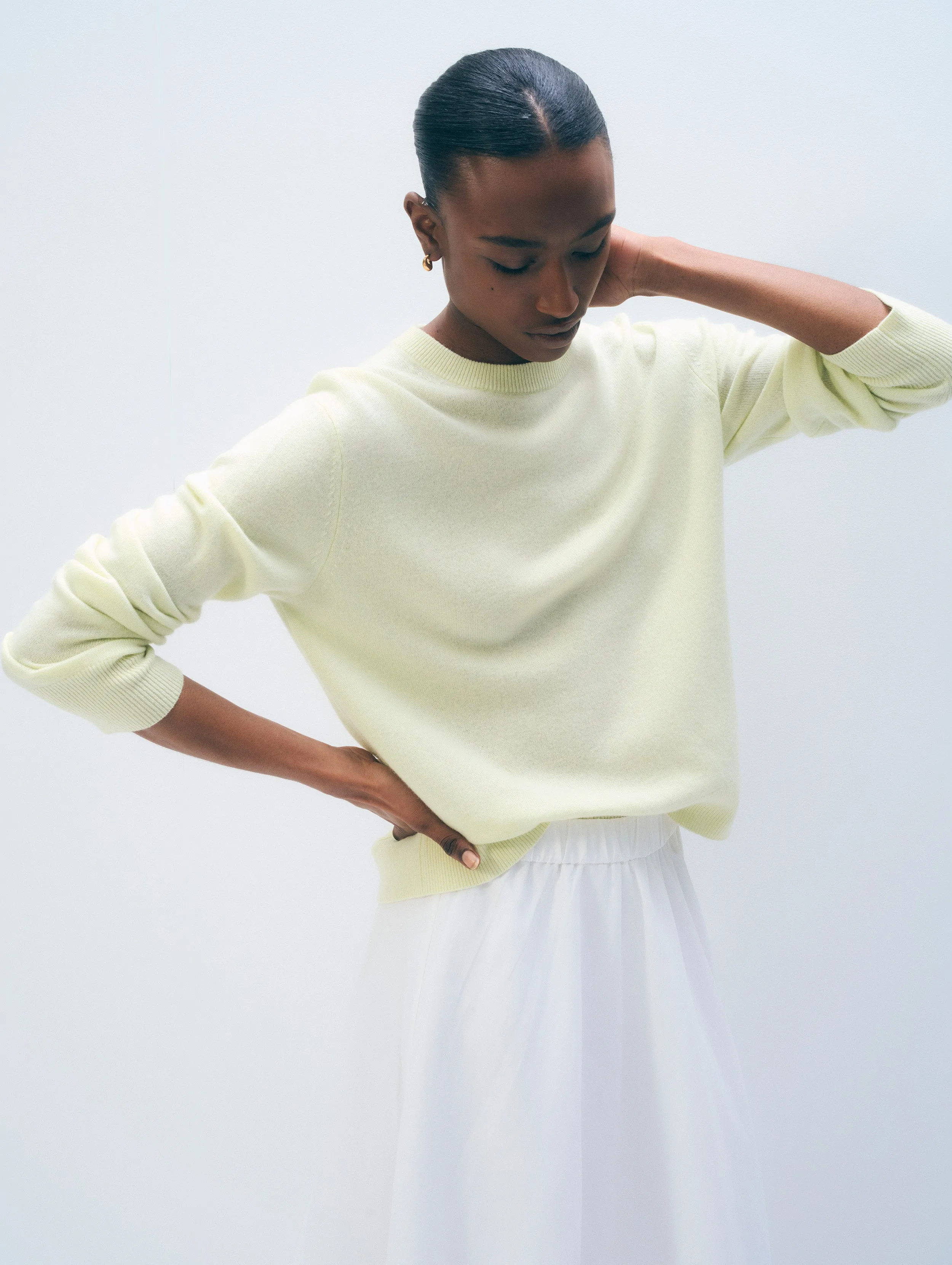 Cashmere Crewneck | Pale Pistachio sold by White + Warren