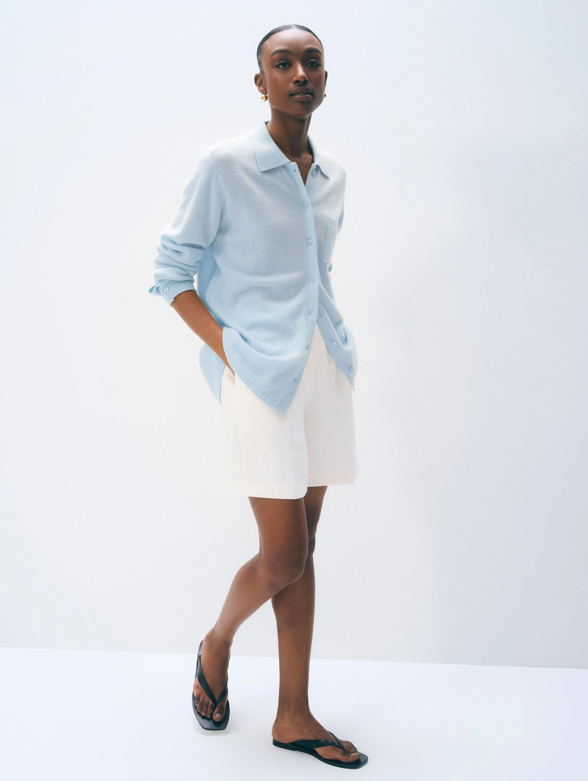 Cashmere Button Down | Pastel Blue sold by White + Warren product image thumbnail 3