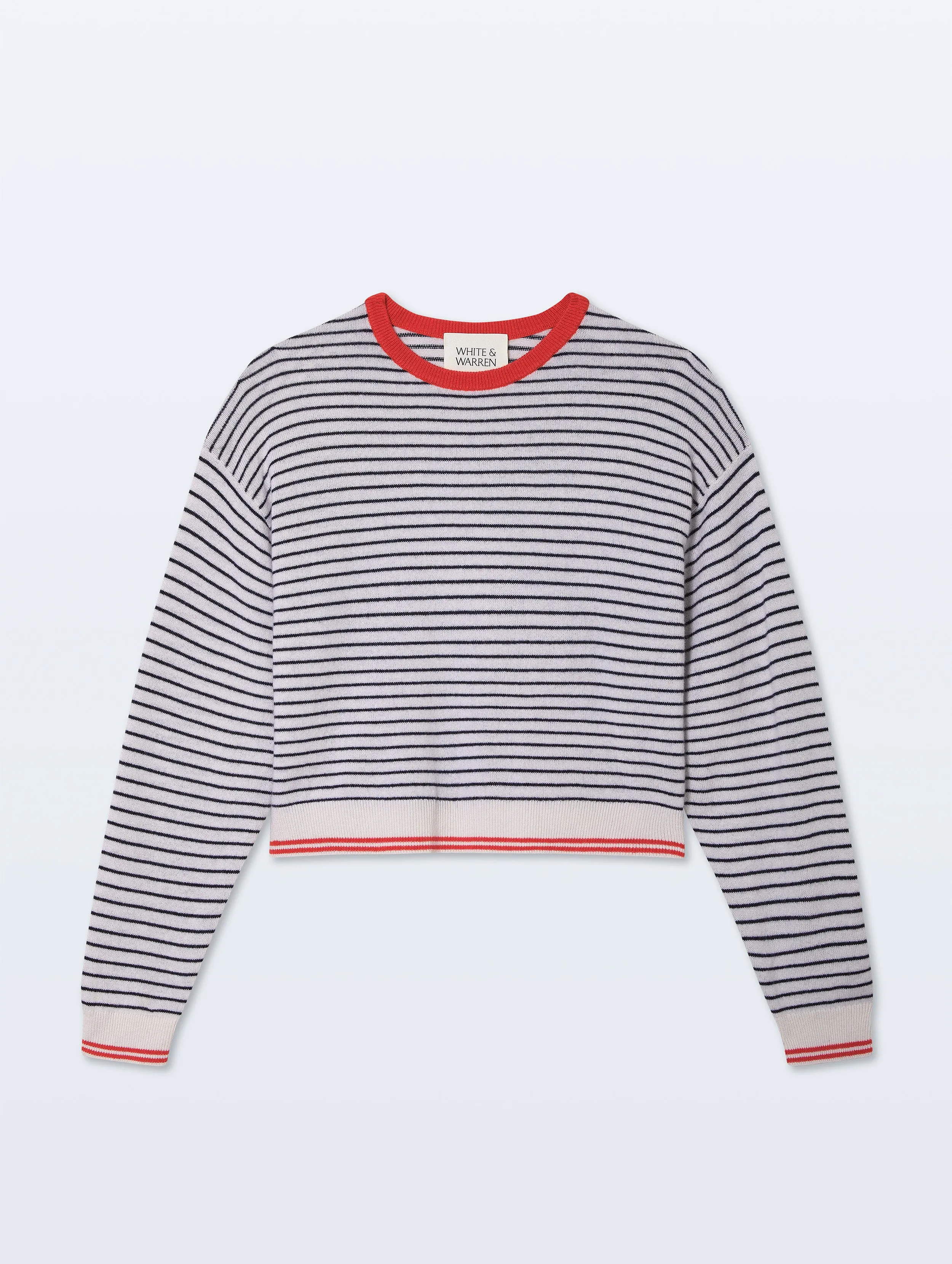 Cashmere Striped Crewneck | Soft White/Deep Navy/Red sold by White + Warren product image thumbnail 4