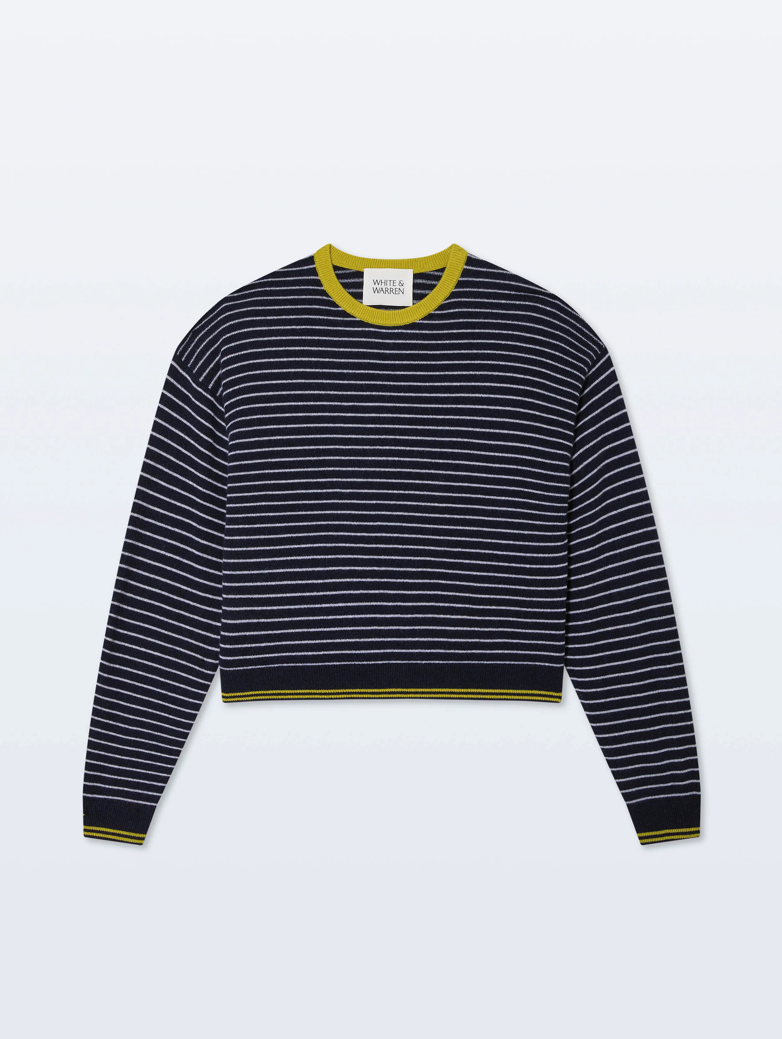 Cashmere Striped Crewneck | Deep Navy/Soft White/Citronelle sold by White + Warren product image thumbnail 4