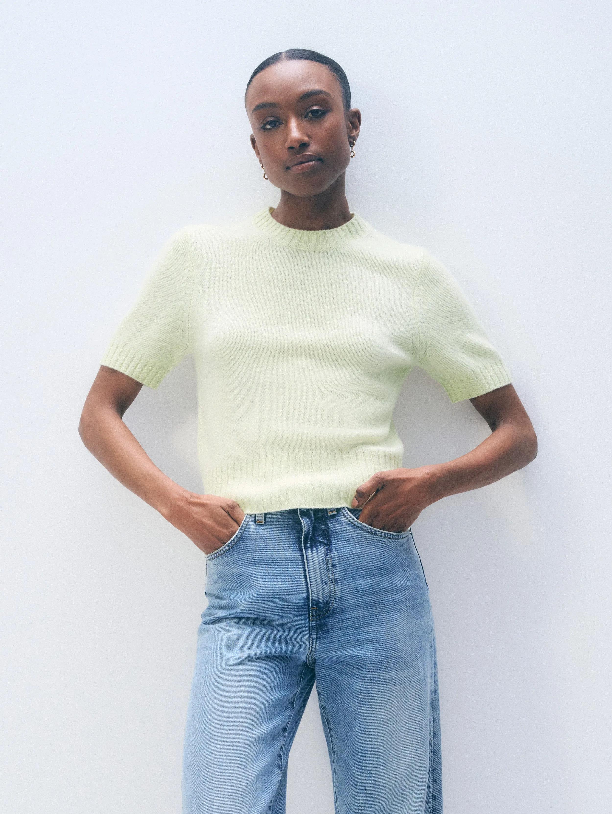 Cashmere Featherweight T-Shirt | Pale Pistachio sold by White + Warren