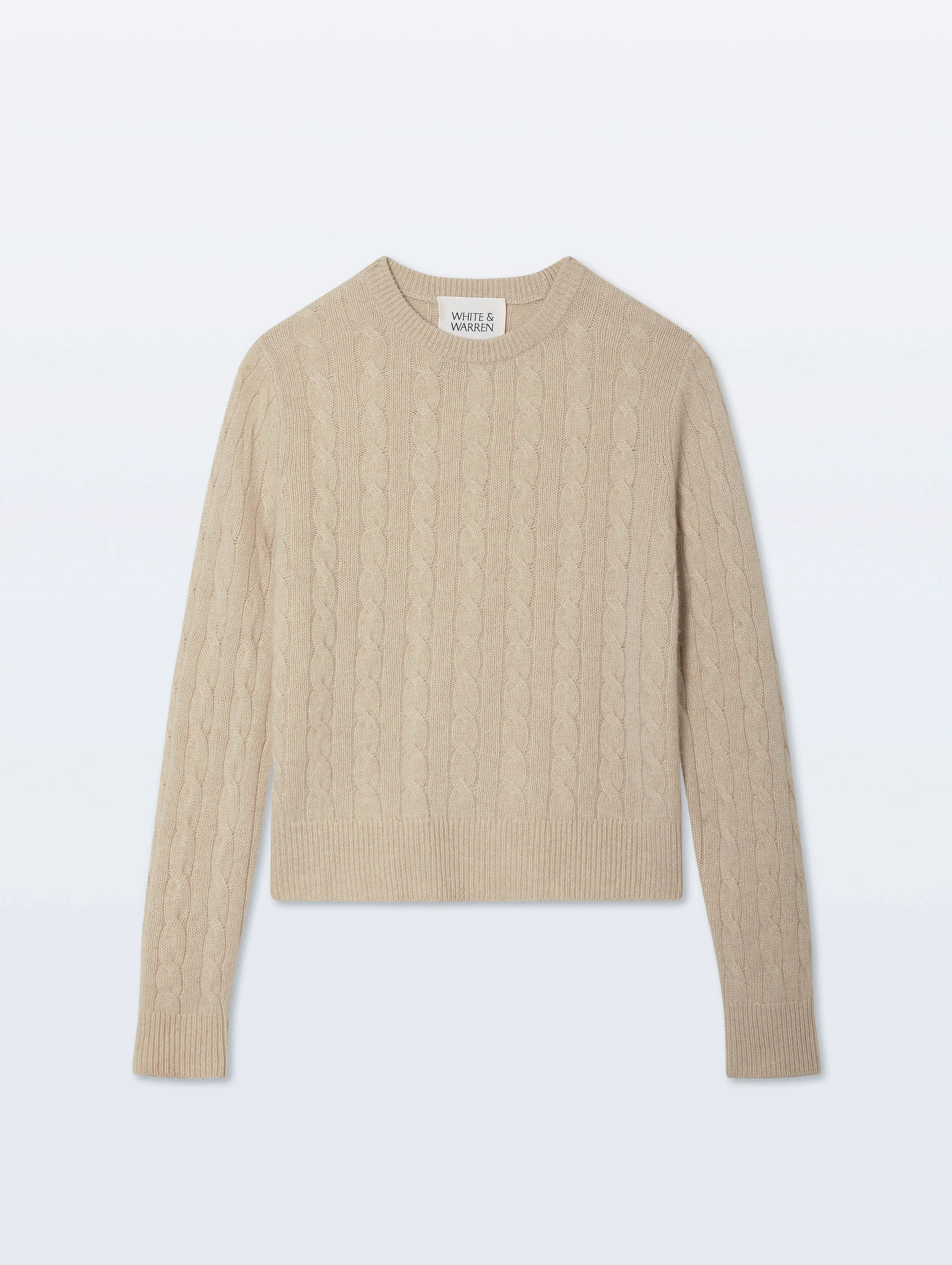 Cashmere Varsity Cable Crewneck | Natural Heather sold by White + Warren product image thumbnail 4