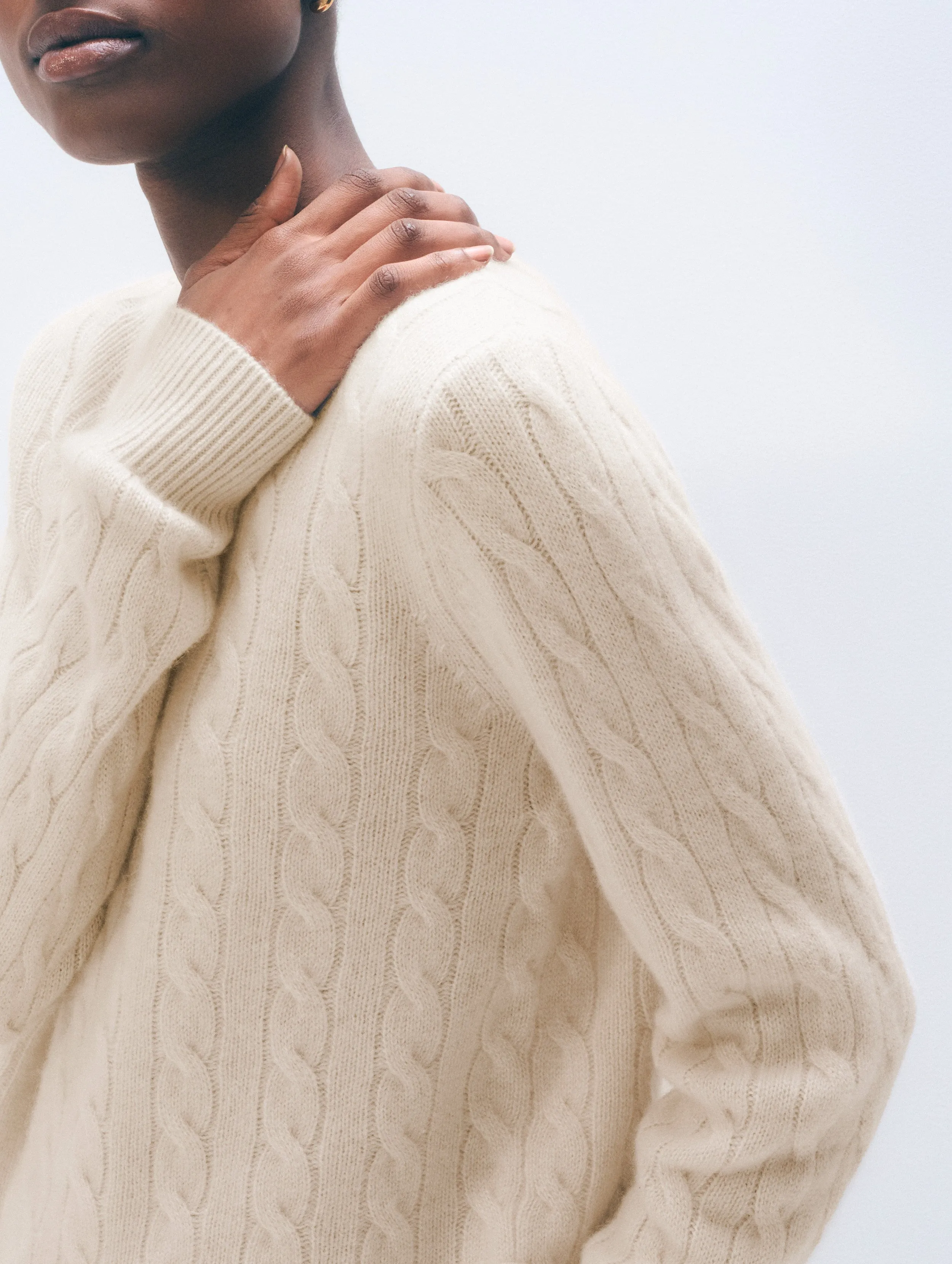 Cashmere Varsity Cable Crewneck | Natural Heather sold by White + Warren product image thumbnail 2