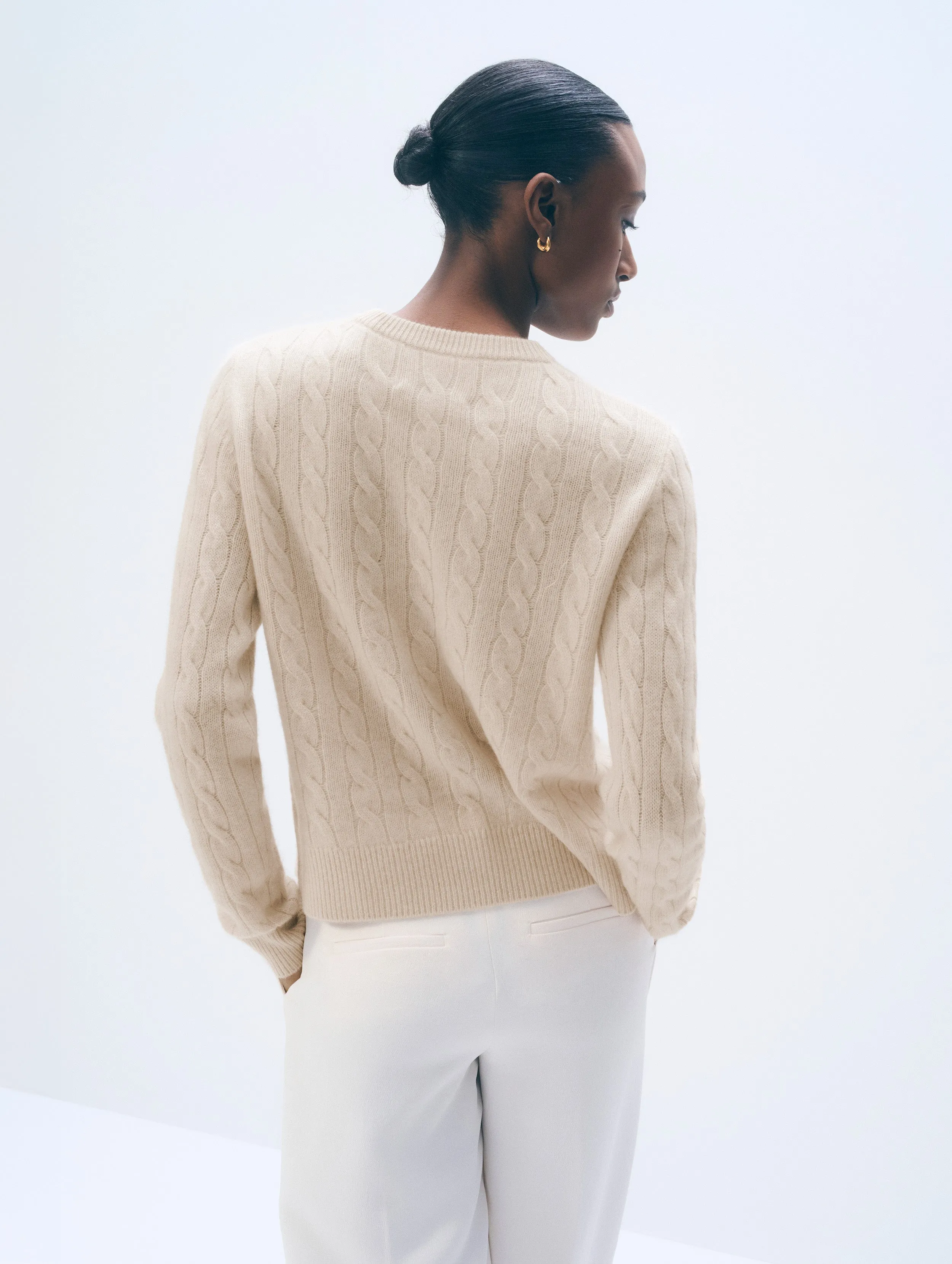 Cashmere Varsity Cable Crewneck | Natural Heather sold by White + Warren product image thumbnail 3