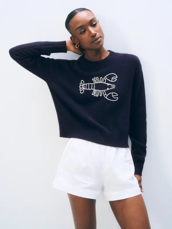Cashmere Embroidered Lobster Crewneck made by White + Warren