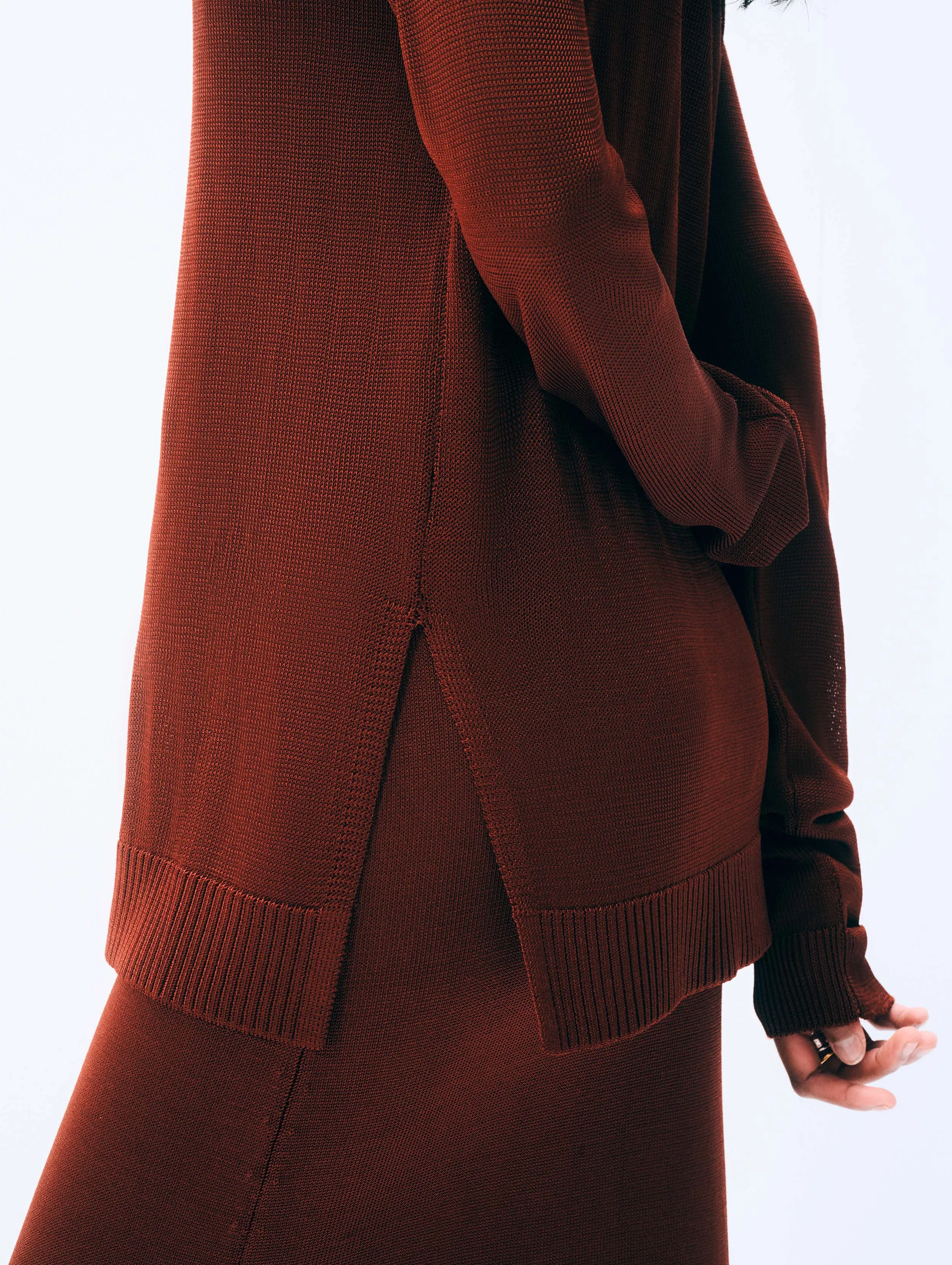 Luster Viscose Long Sleeve Crewneck | Rich Brown sold by White + Warren product image thumbnail 4
