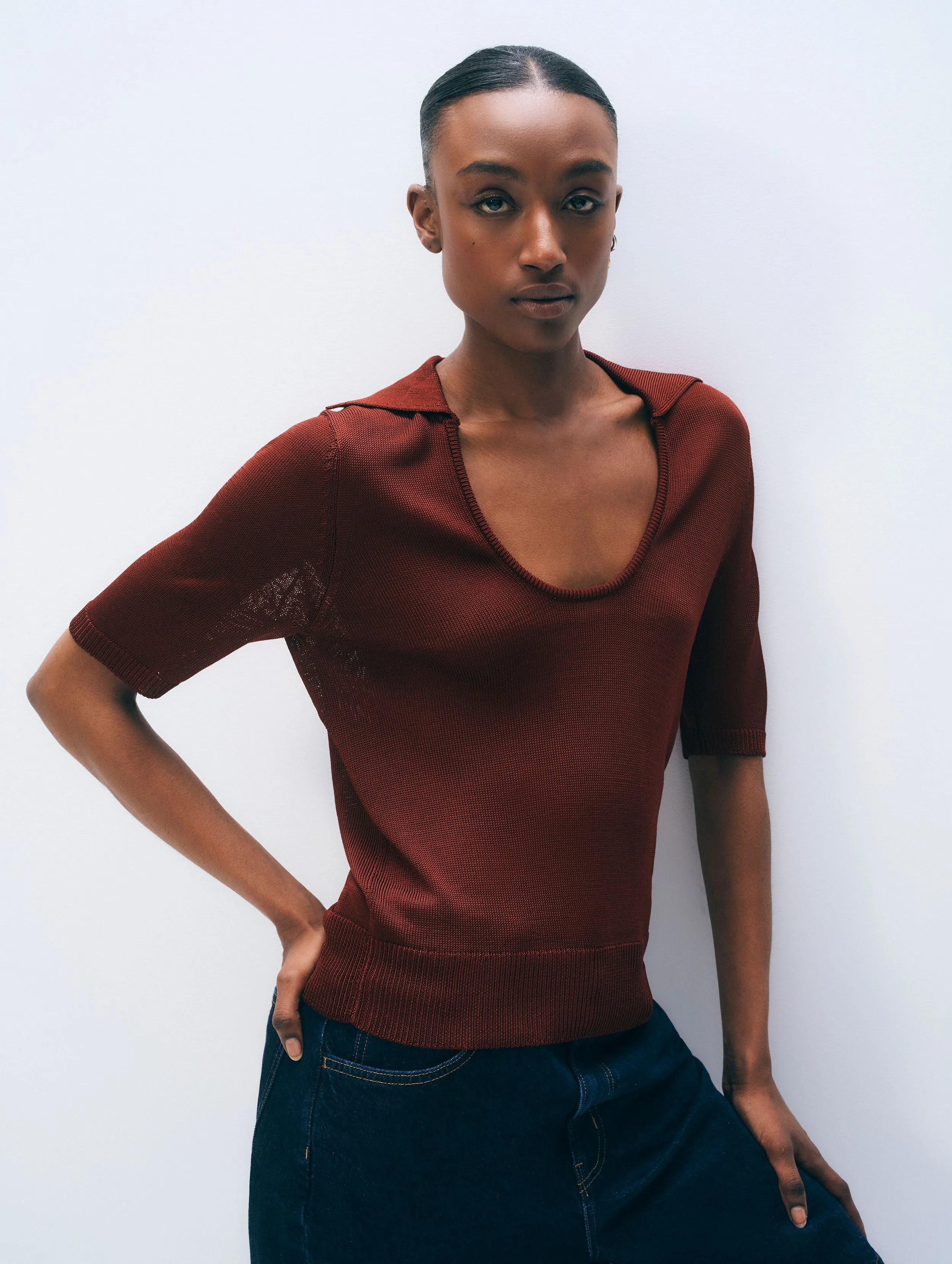 Luster Viscose Scoop Neck Top | Rich Brown sold by White + Warren
