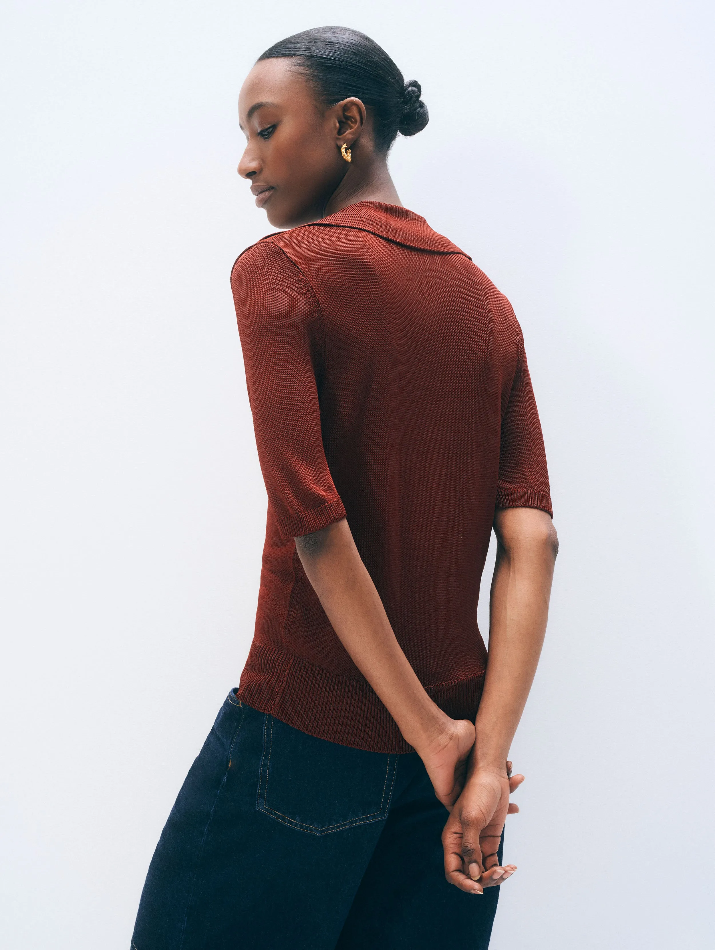 Luster Viscose Scoop Neck Top | Rich Brown sold by White + Warren product image thumbnail 3