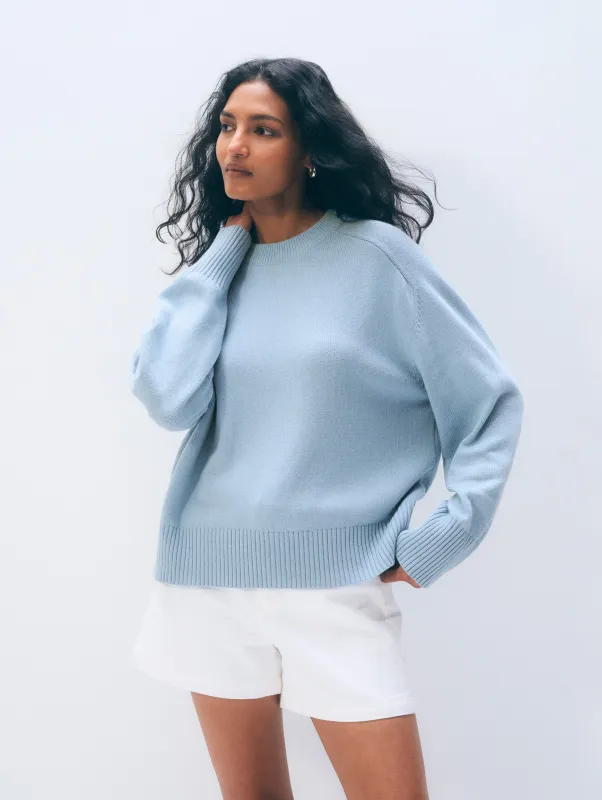 Cotton Cashmere Crewneck | Light Blue made by White + Warren