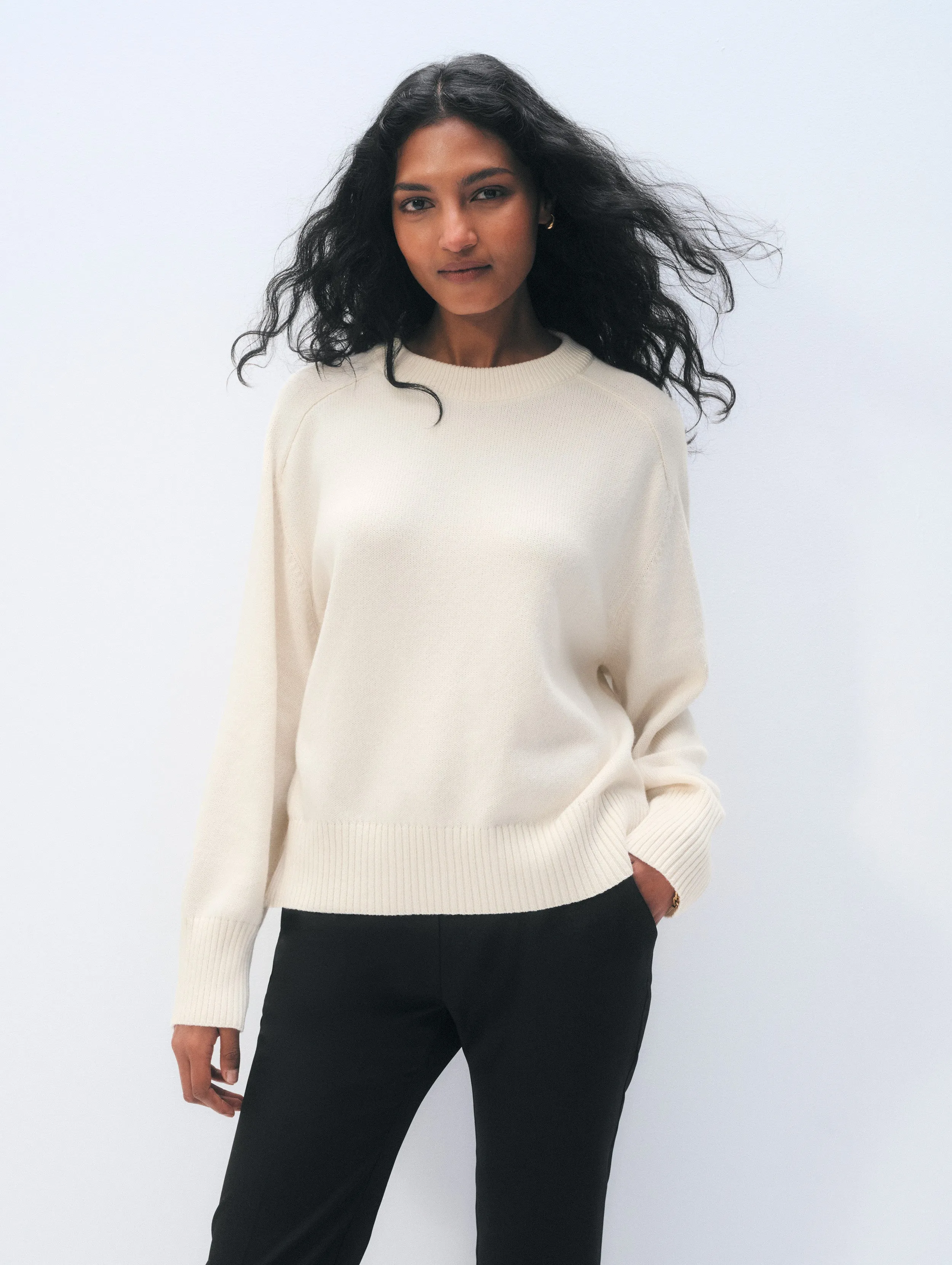 Cotton Cashmere Crewneck | Ivory sold by White + Warren