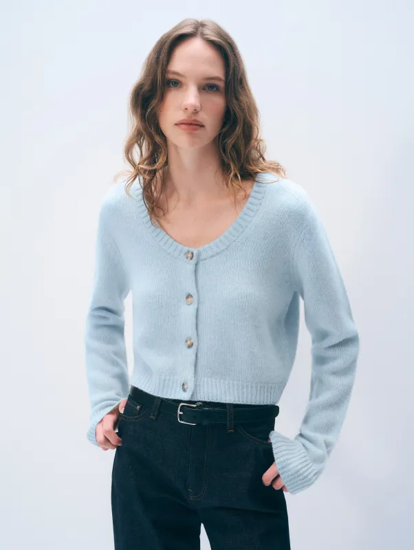 Cashmere Scoop Short-Length Cardigan | Pastel Blue made by White + Warren