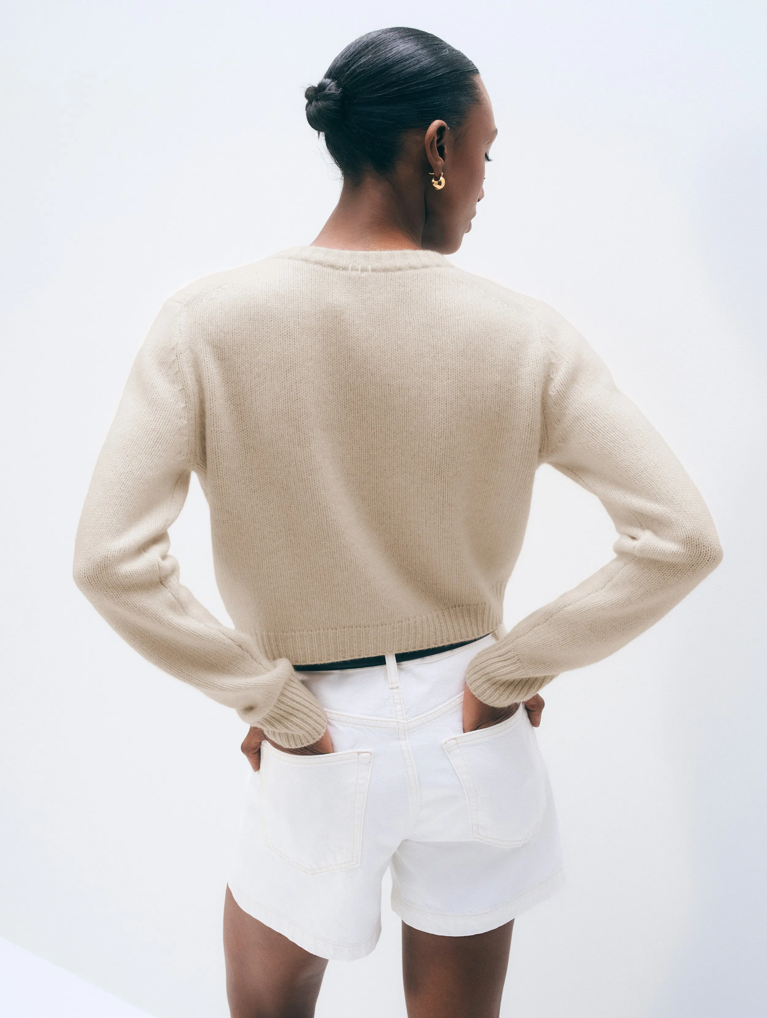 Cashmere Scoop Short-Length Cardigan | Natural Heather sold by White + Warren product image thumbnail 3