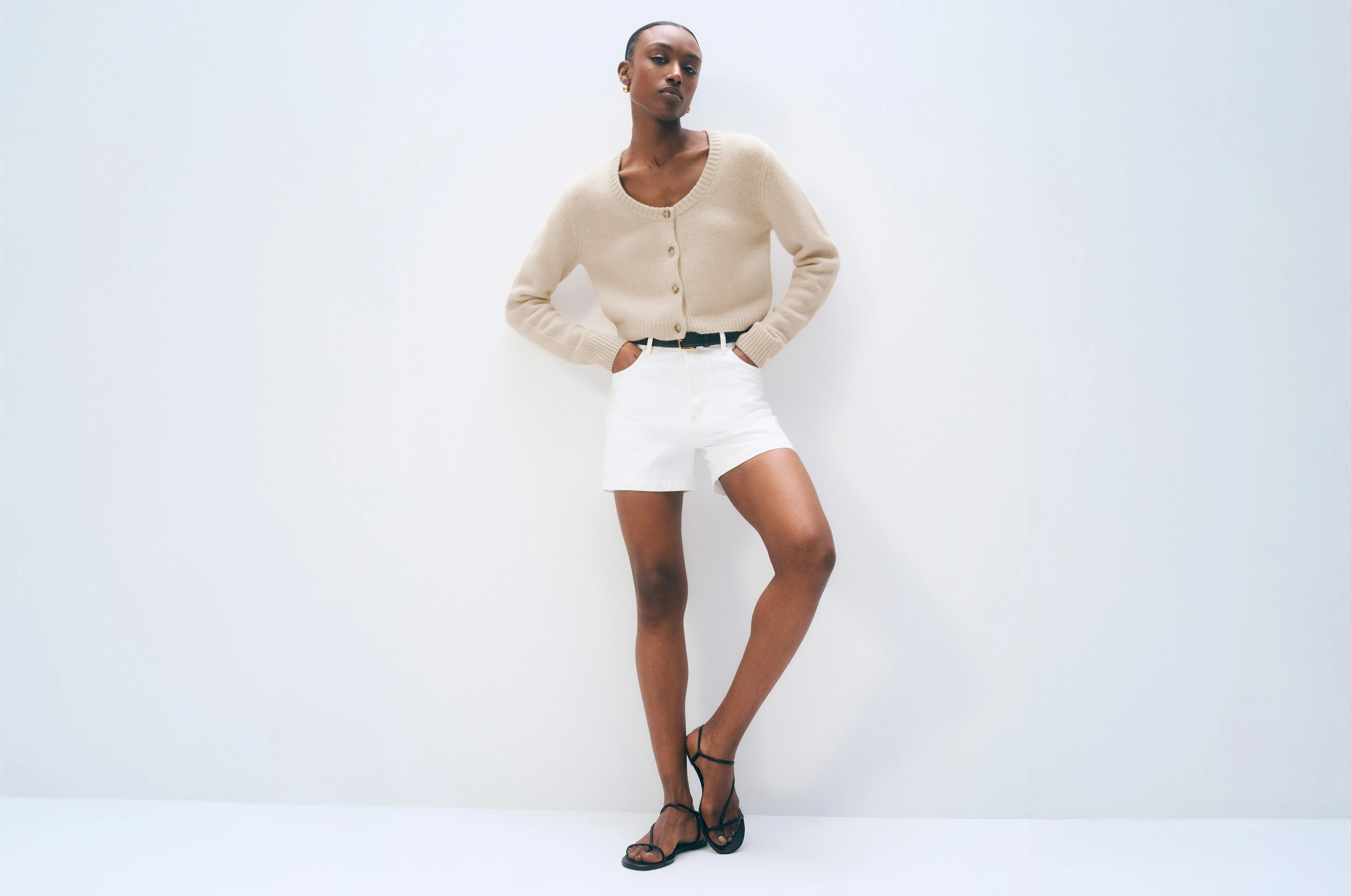 Cashmere Scoop Short-Length Cardigan | Natural Heather sold by White + Warren product image thumbnail 5