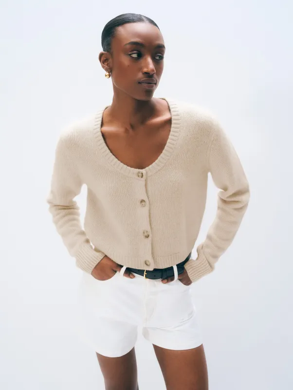 Cashmere Scoop Short-Length Cardigan | Natural Heather made by White + Warren
