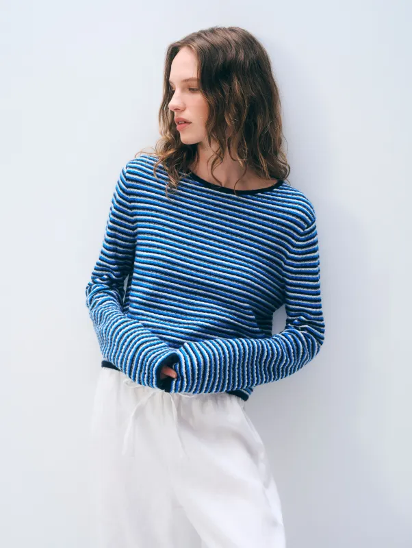 Cashmere Striped Sweater | Blue Stripe made by White + Warren