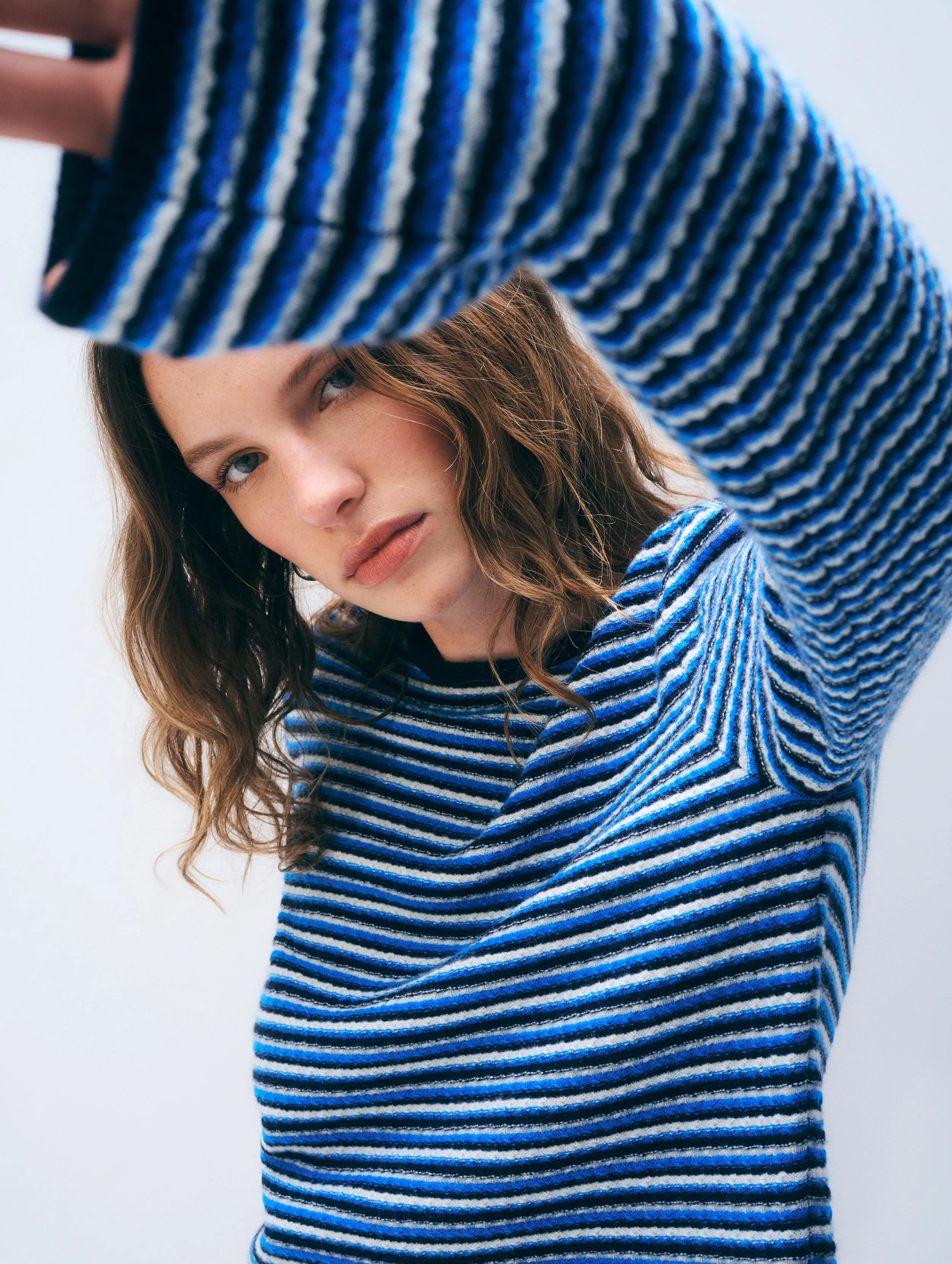 Cashmere Striped Sweater | Blue Stripe sold by White + Warren product image thumbnail 2