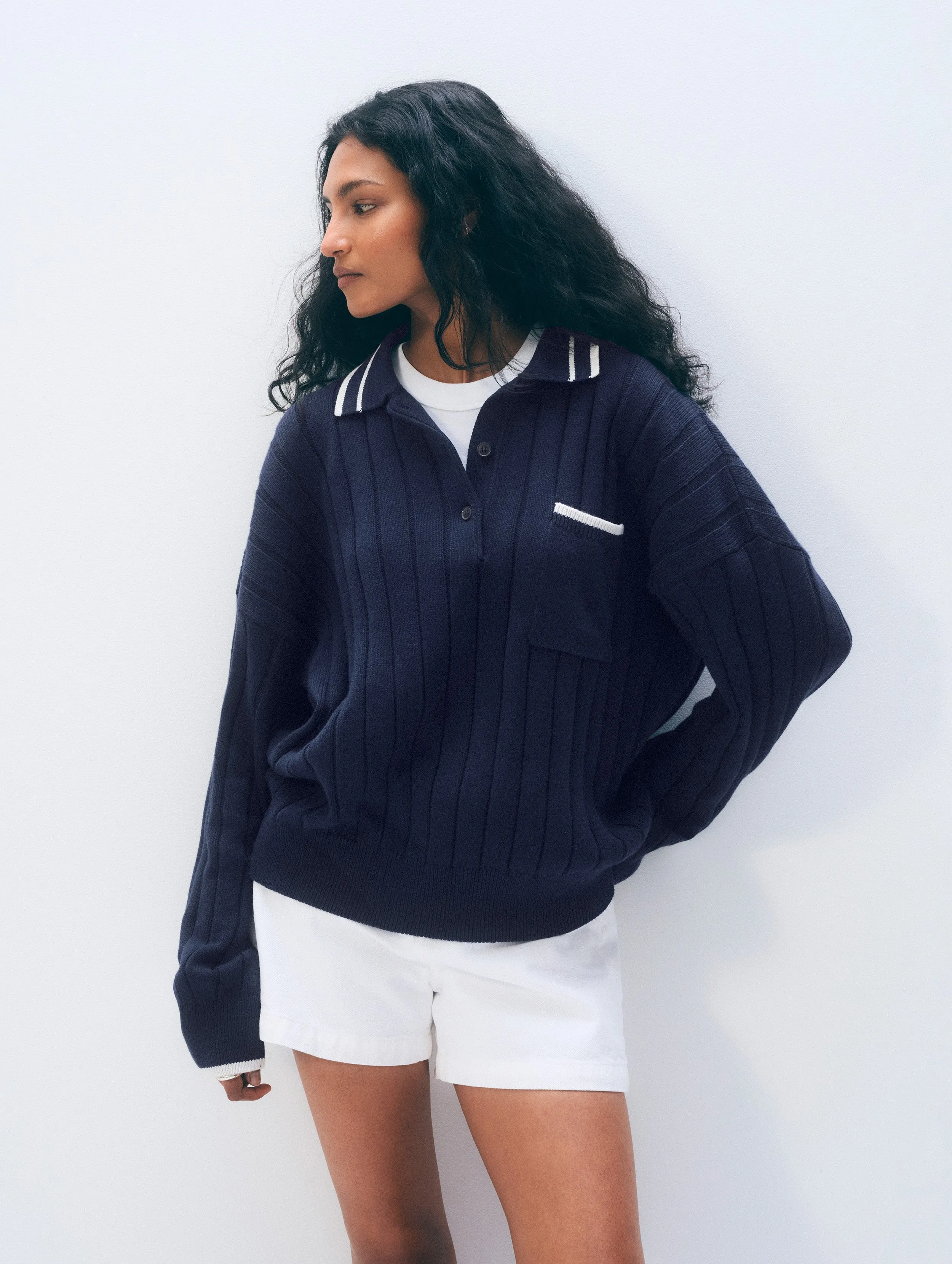 Cotton Cashmere Ribbed Polo sold by White + Warren product image thumbnail 2