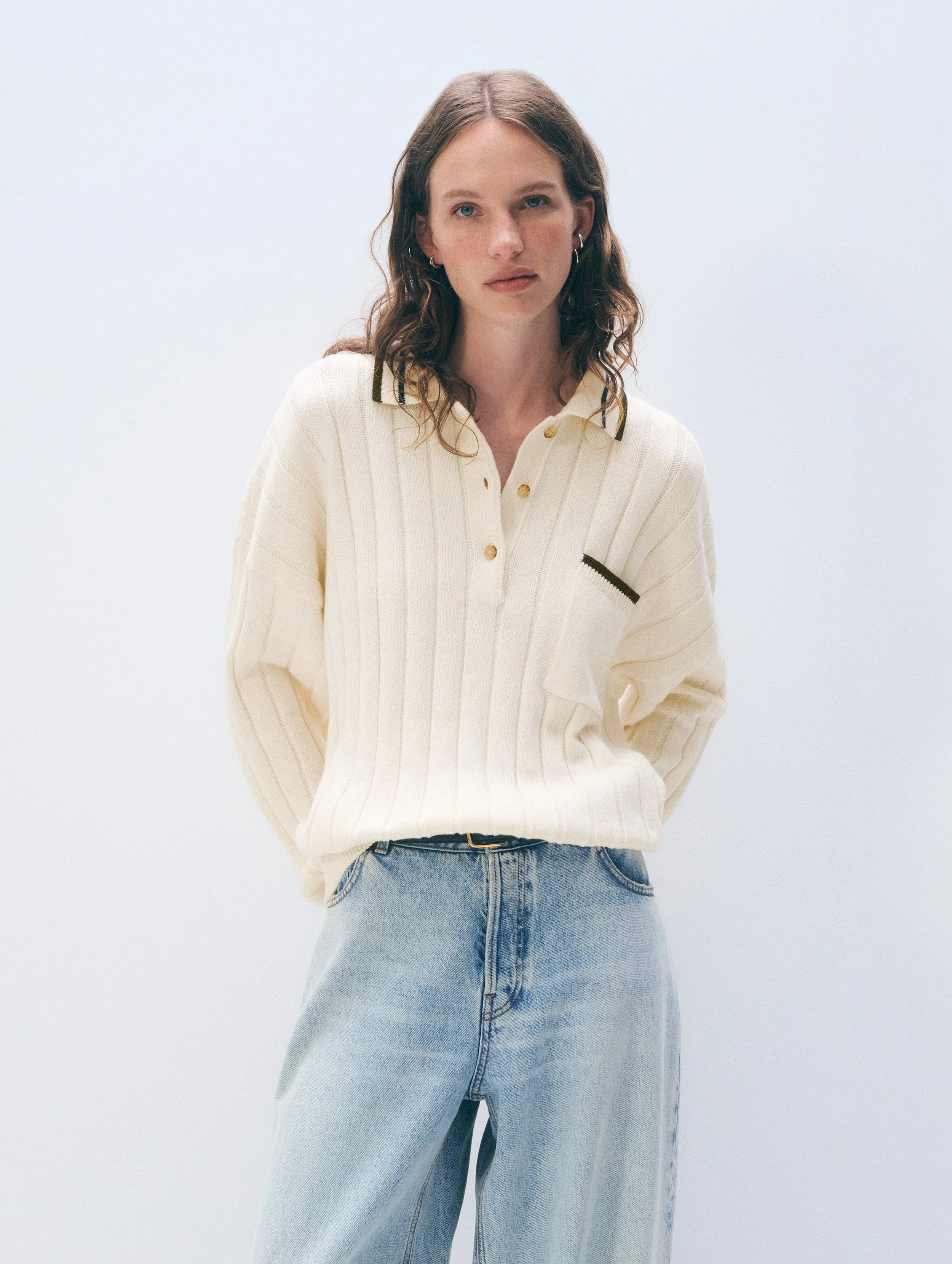 Cotton Cashmere Ribbed Polo sold by White + Warren