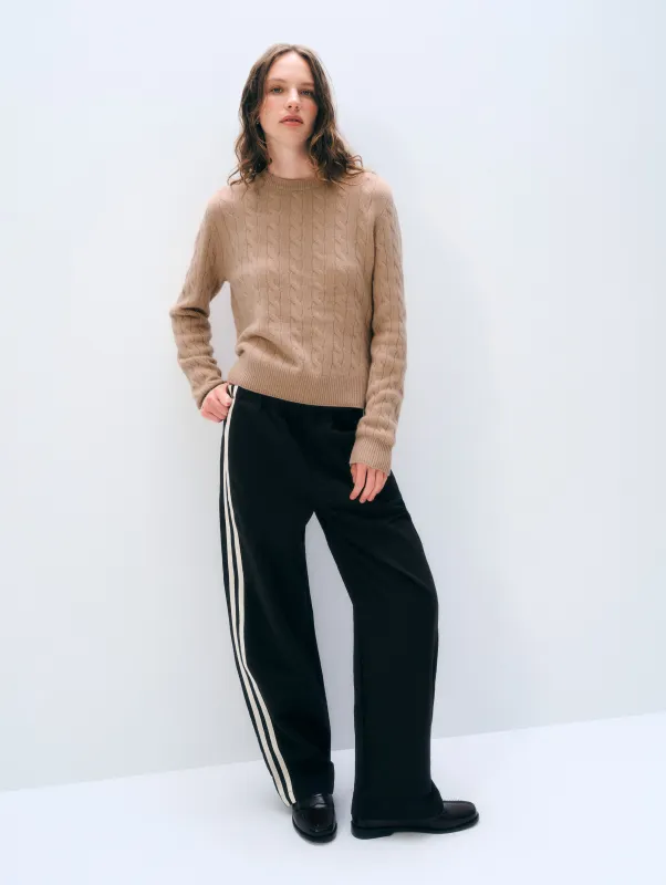 Cashmere Cable Crewneck | Muted Camel made by White + Warren