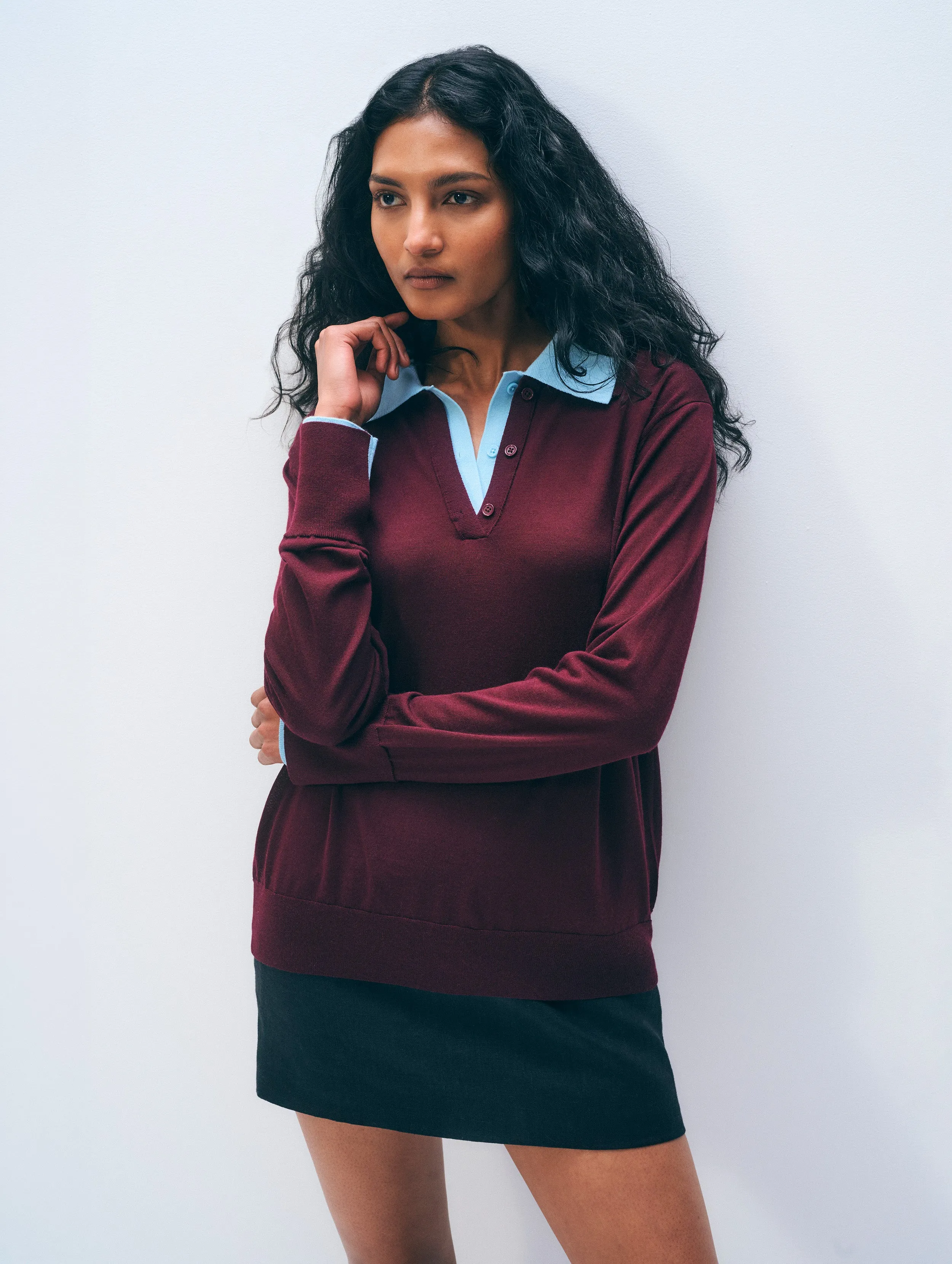 Superfine Merino Layered Polo sold by White + Warren product image thumbnail 4