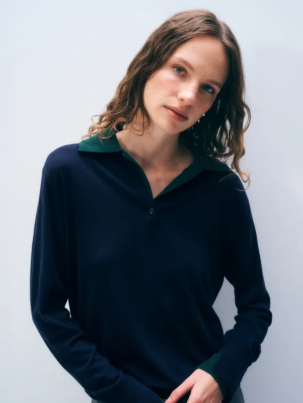Superfine Merino Layered Polo | Navy/Dark Green made by White + Warren