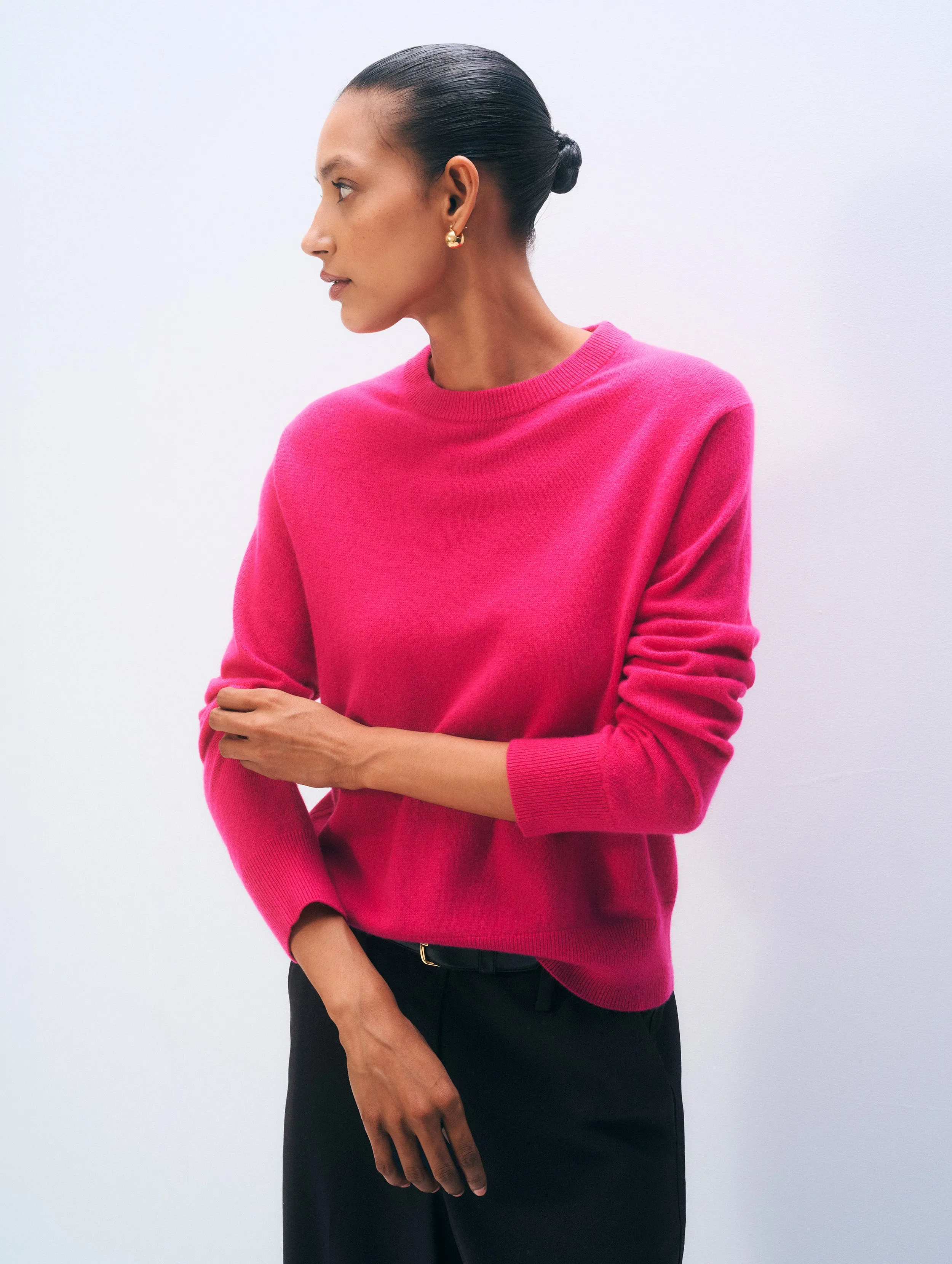 Cashmere Crew | Dahlia Pink sold by White + Warren