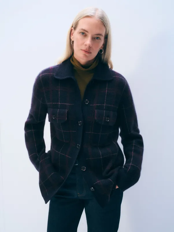 Cashmere Luxe Plaid Button Down Shacket | Deep Navy Combo made by White + Warren