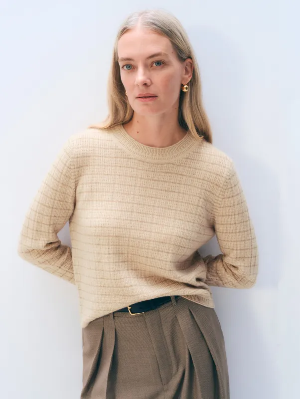 Cashmere Waffle Stripe Crewneck | Natural Heather Stripe made by White + Warren
