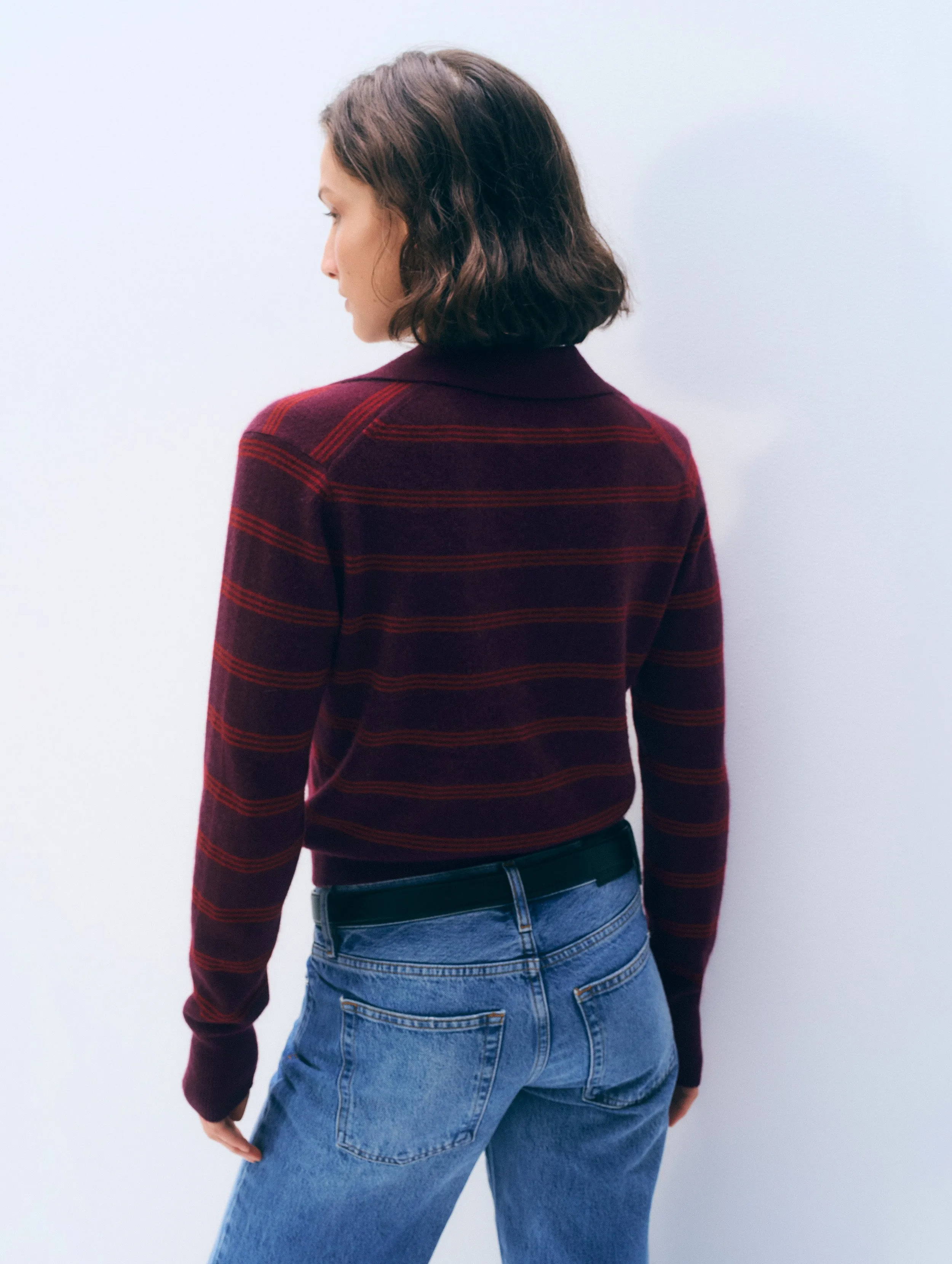 Cashmere Striped Cardigan | Sangria/ Garnet Red sold by White + Warren product image thumbnail 3