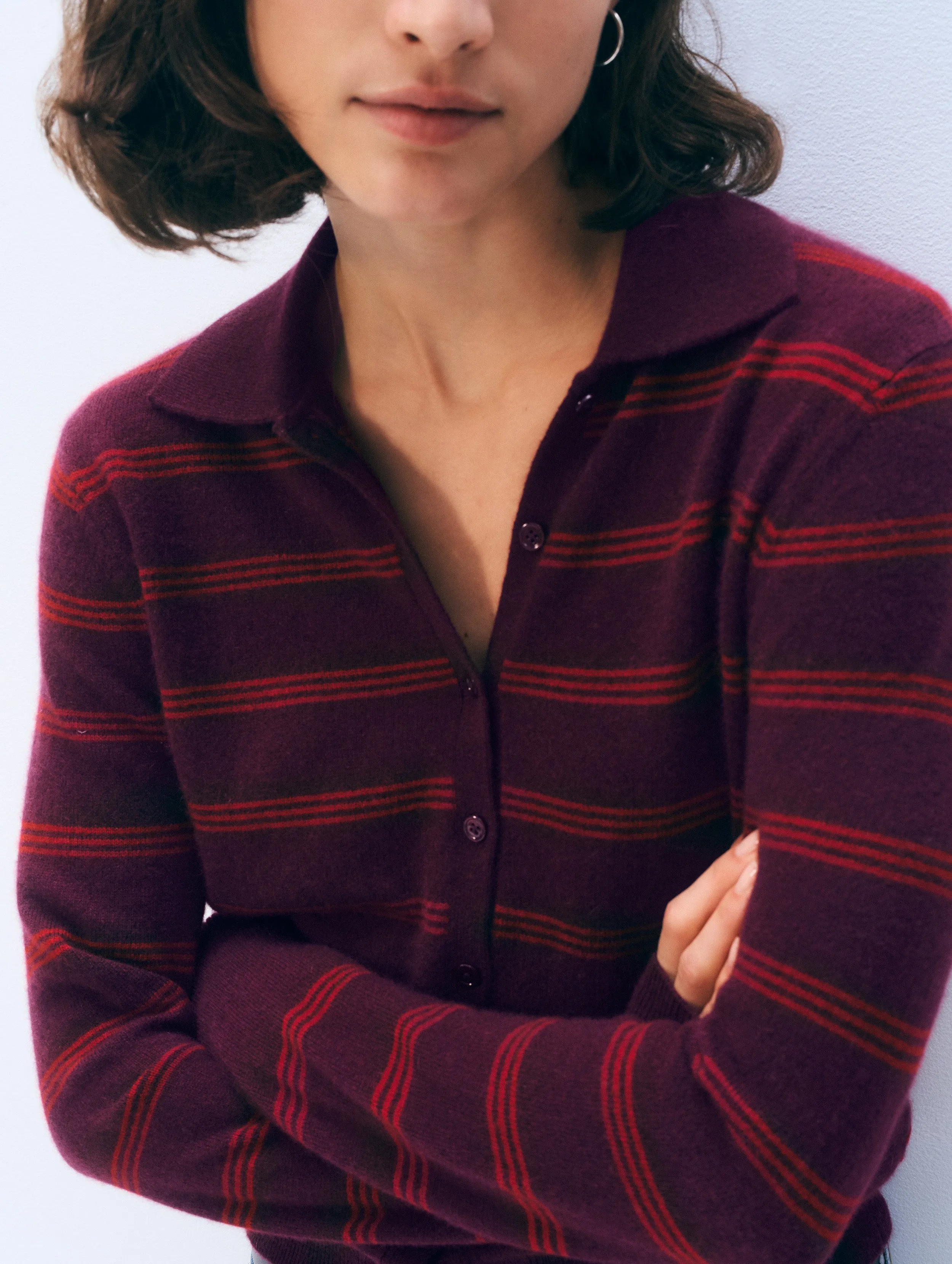 Cashmere Striped Cardigan | Sangria/ Garnet Red sold by White + Warren product image thumbnail 2
