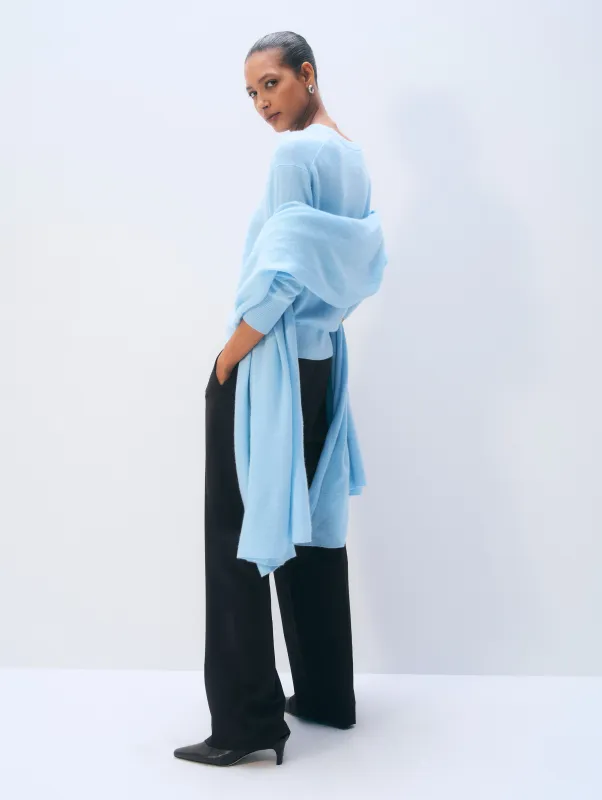 Cashmere Travel Wrap | Seersucker Blue made by White + Warren
