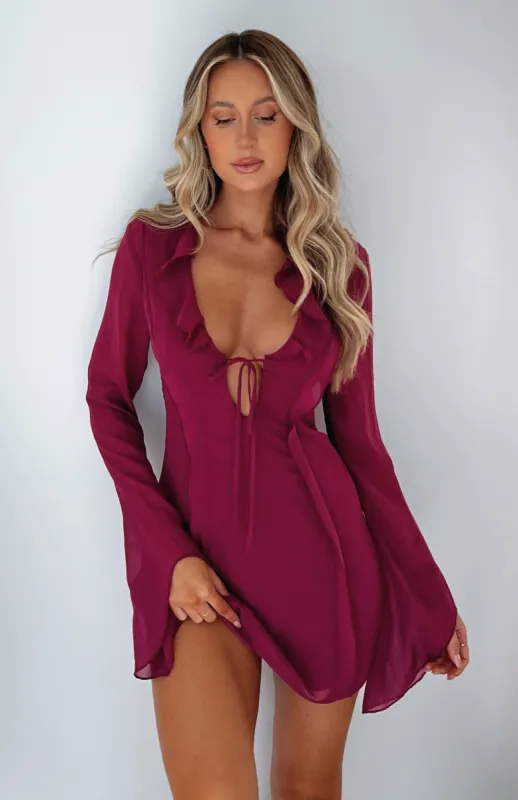 Falling To Pieces Long Sleeve Mini Dress Berry sold by White Fox Boutique