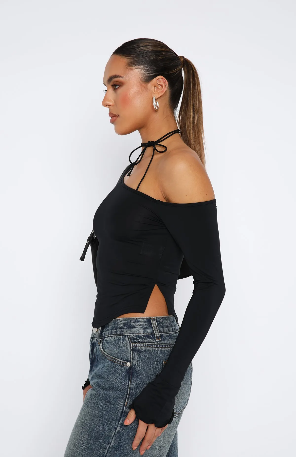Don't Need A Lot Long Sleeve Top Black sold by White Fox Boutique product image thumbnail 3