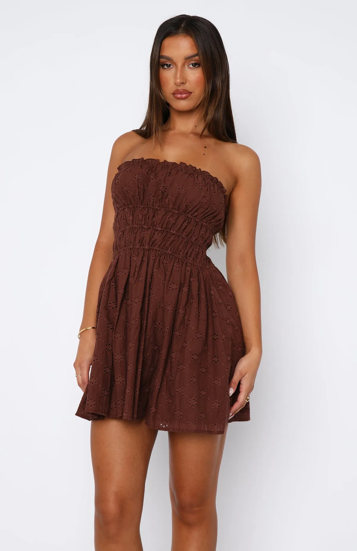 Girly Girl Mini Dress Chocolate sold by White Fox Boutique product image thumbnail 2