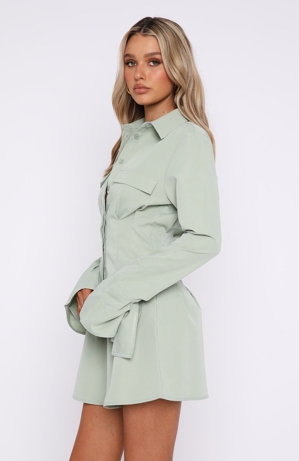 Stay The Night Long Sleeve Mini Dress Sage sold by White Fox Boutique product image thumbnail 3