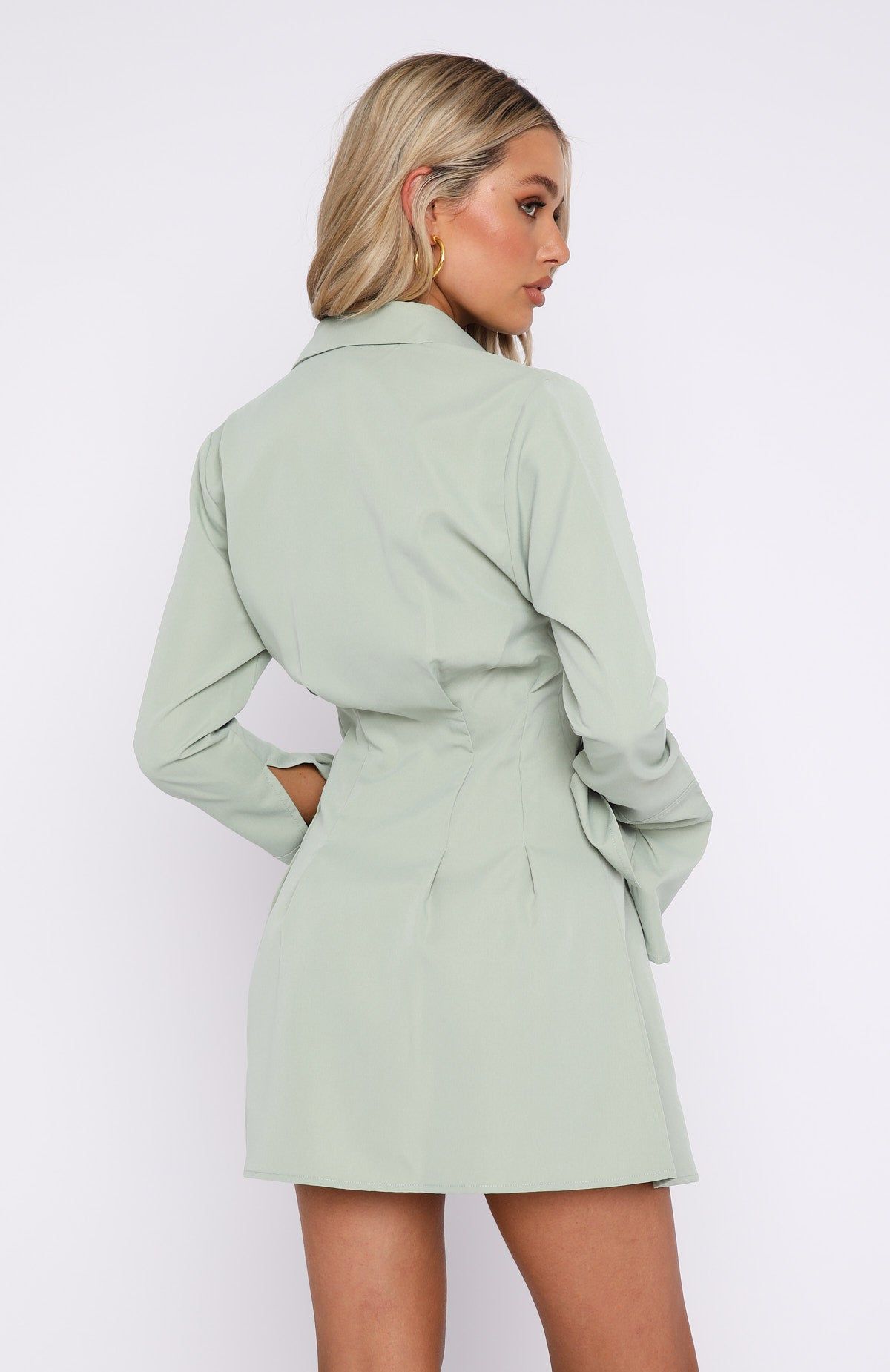 Stay The Night Long Sleeve Mini Dress Sage sold by White Fox Boutique product image thumbnail 4