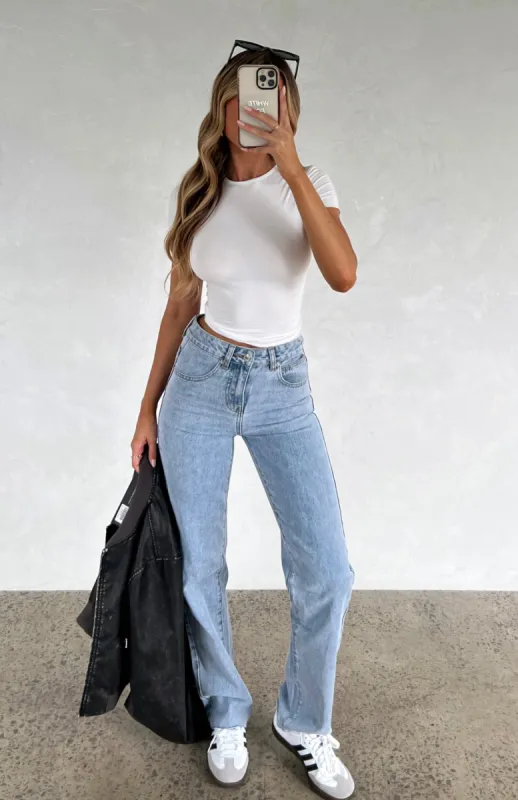Jordyn High Waisted Straight Leg Jeans Light Blue Wash sold by White Fox Boutique