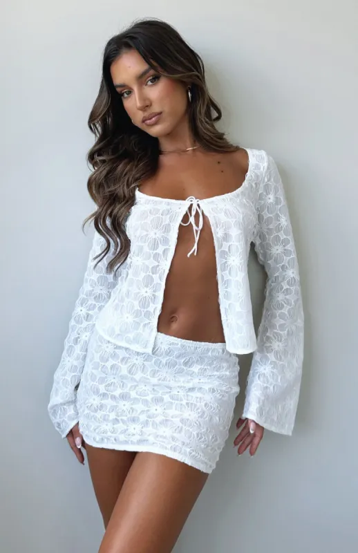 Hearts Don't Break Mini Skirt White sold by White Fox Boutique