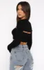 Forgetting You Ribbed Knit Long Sleeve Crop Black sold by White Fox Boutique