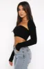 Forgetting You Ribbed Knit Long Sleeve Crop Black sold by White Fox Boutique