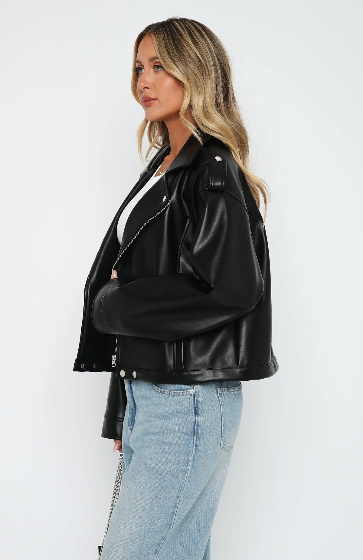 City Is Mine PU Biker Jacket Black sold by White Fox Boutique product image thumbnail 5