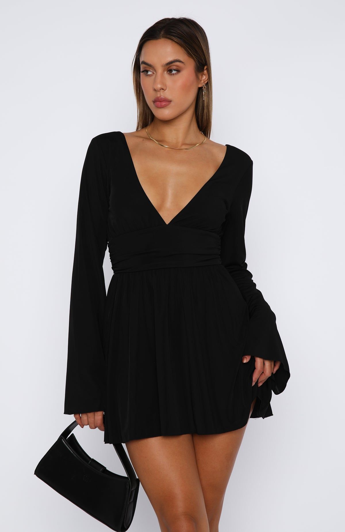 Hard To Fall Long Sleeve Mini Dress Black sold by White Fox Boutique product image thumbnail 2