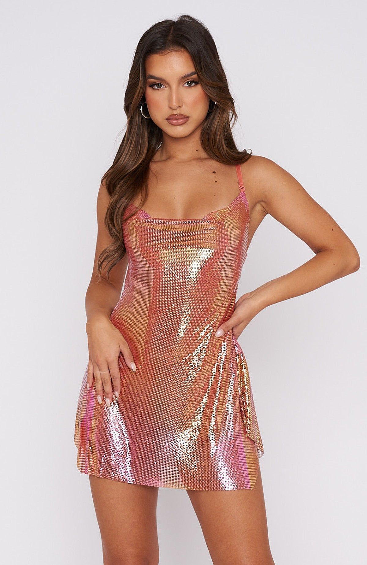 Iconic Image Mini Dress Coral Iridescent sold by White Fox Boutique product image thumbnail 2