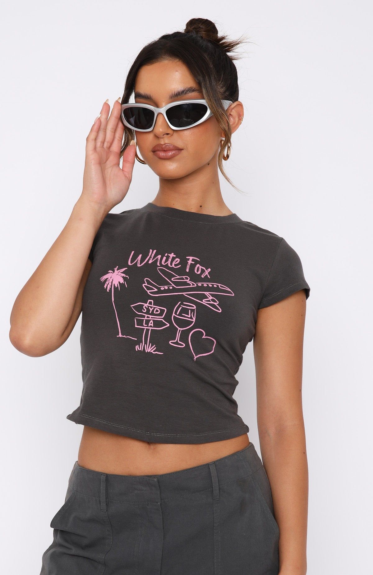 Vacay Pending Baby Tee Charcoal sold by White Fox Boutique product image thumbnail 2